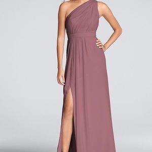 Long One-Shoulder Crinkle Chiffon Dress
